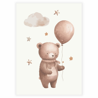 Brunbjørn med ballong og sky - Plakat