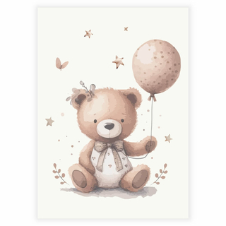 Sittende bjørn med ballong - Plakat