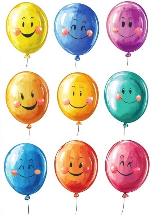 Plakat med fargerike smileys ballonger