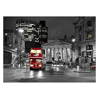 Plakat med london by night med rød buss