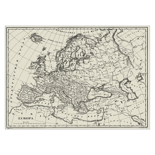 Plakat med et vintage Europakart fra år 1851