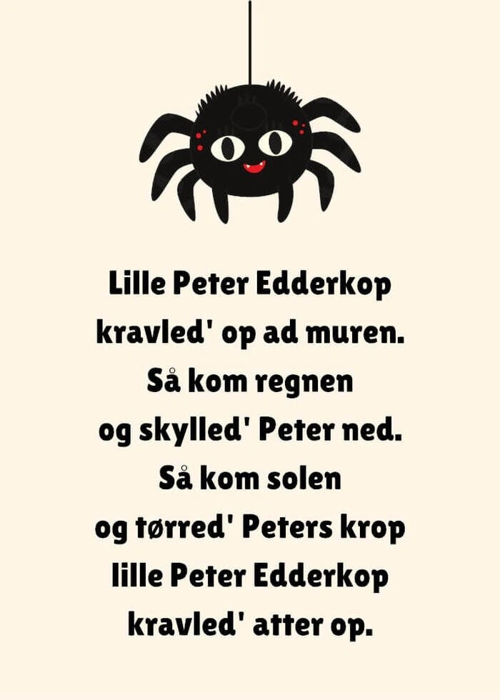 Plakat med barnesangen "Lille Petter Edderkopp"