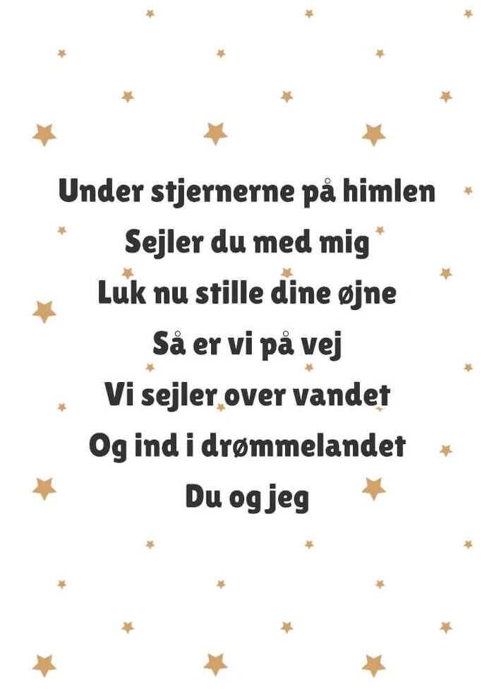 Fin barneplakat med sangtekst og søt design