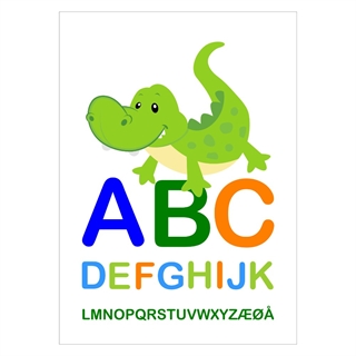 Søt plakat til gutterommet med alfabetet og en krokodille