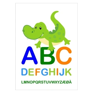 Læringsplakat krokodille med alfabetet