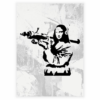 Plakat med Mona Lisa og en Bazooka av Banksy