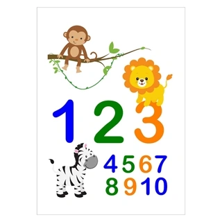 Morsom plakat som lærer barnet ditt å telle til 10 med fargerike dyr