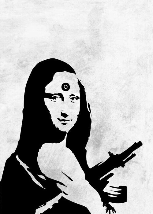 Banksy - Mona Lisa med en AK47-plakat