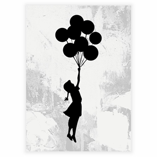 Plakat jente med flygende ballonger av Banksy