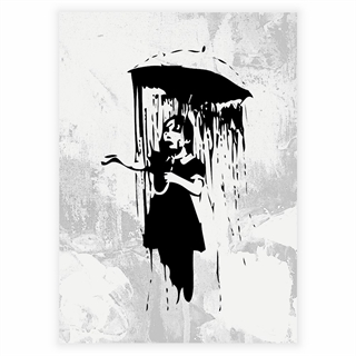 Plakat jente med paraply av Banksy
