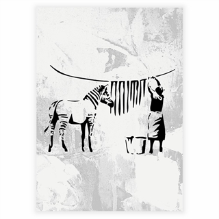 Plakat sebrastriper til tørk fra Banksy