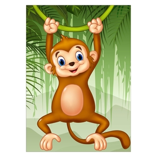 Plakat med ape hengende i en lian