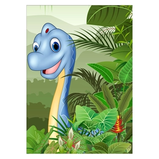 Plakat med langhalset dinosaur i blå