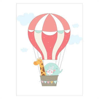 Flott og enkel plakat med et motiv av en luftballong med dyr hvit