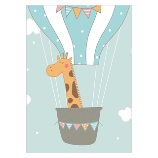 Flott og enkel plakat med et motiv av en luftballong og giraff