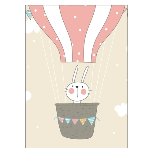 Flott og enkel plakat med et motiv av en luftballong og kanin