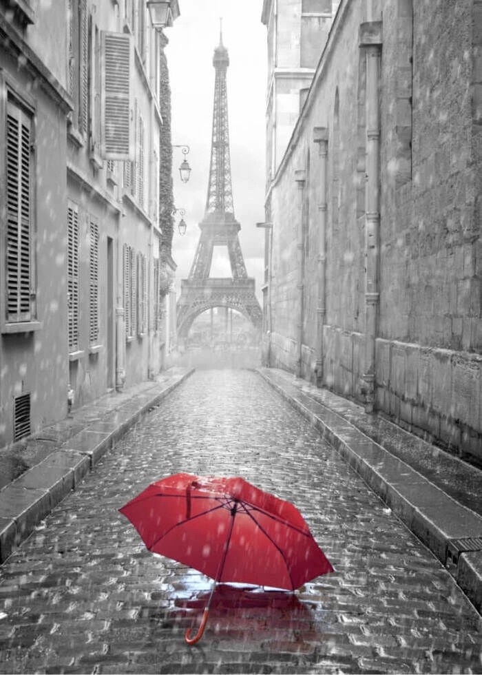 Plakat med  Eiffel tower with red umbrella