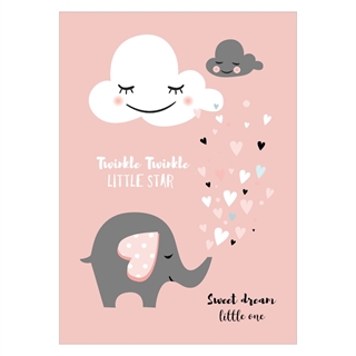 Enkel og søt barneplakat med sky og elefant i rosa
