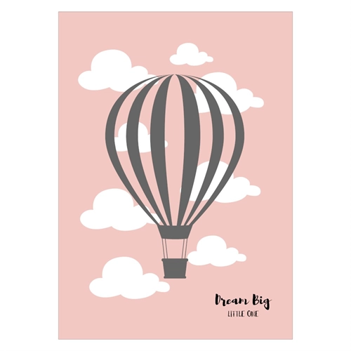 Fin barneplakat med motiv av luftballong i rosa