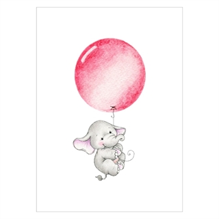 Barnas plakat  Elefant med rosa ballong