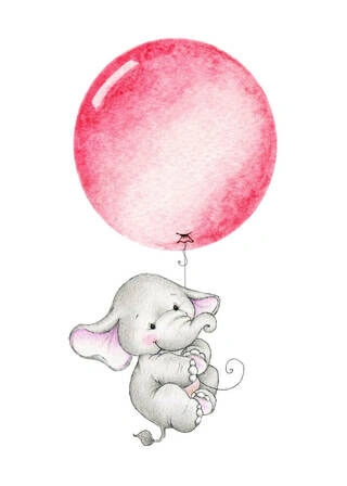 Barneplakat elefant med rosa ballong