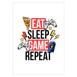 Stilig plakat med tekst Eat sleep game repeat