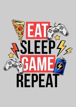 Gaming plakat Eat Sleep game repeat lysegrå