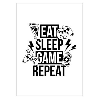 Gamer plakat med teksten Eat sleep game repeat Energy