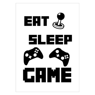 Gamer plakat med teksten Eat sleep game med joystick og controller