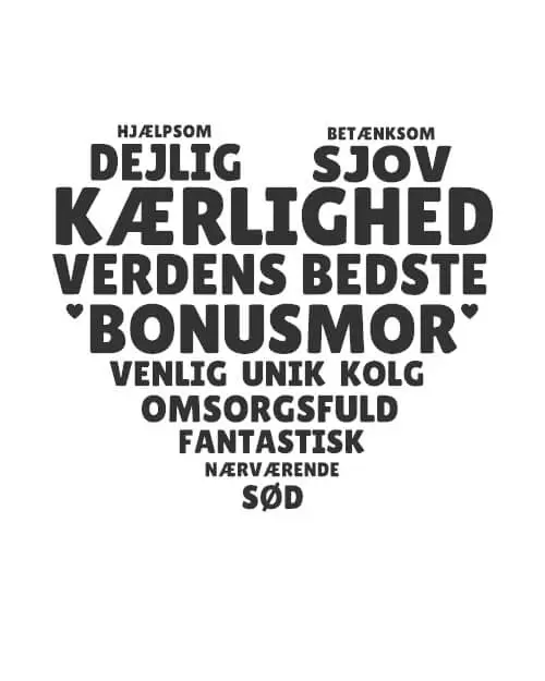 Søte ord til mor formet som et hjerte - Mor Plakat med egne hilsener