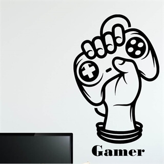 wallsticker med en hånd som holder controller og teksten gamer