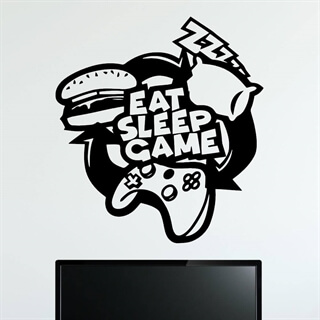 Wallstickers med teksten eat, sleep, game design2