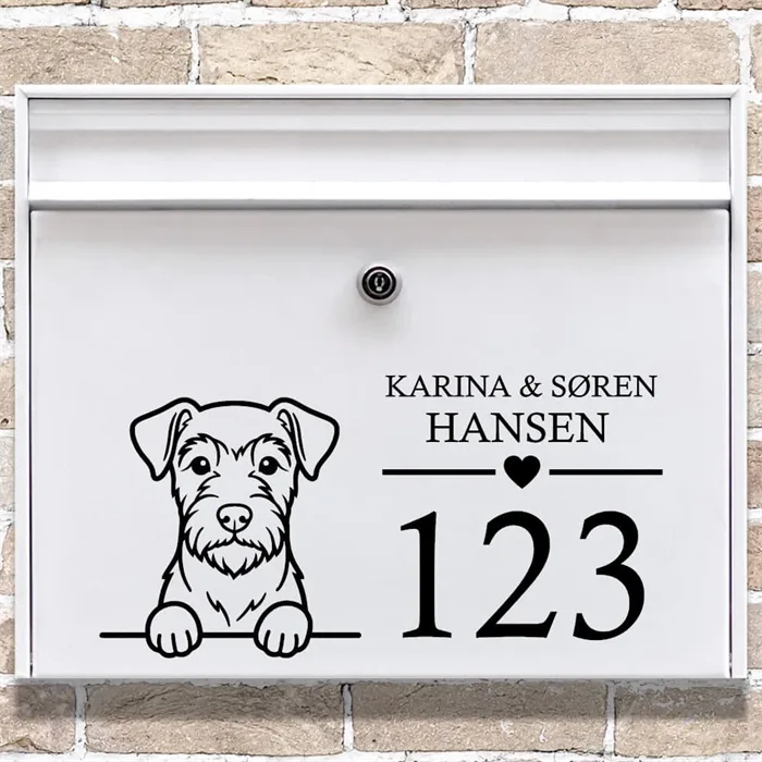 Postkasse stickers med airedaleterrier