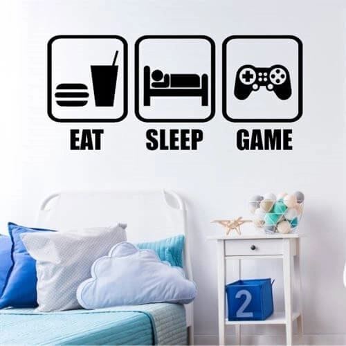 Wallsticker med teksten Eat, sleep, game