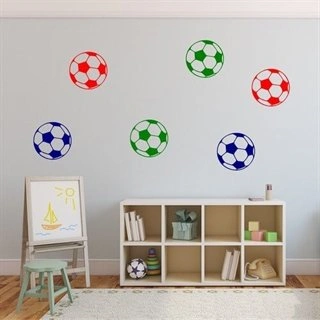 6 flerfarvede fodbolde - wallstickers
