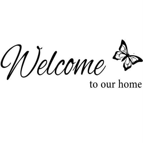 Wallstickers tekst: Welcome to our home, sommerfugl 