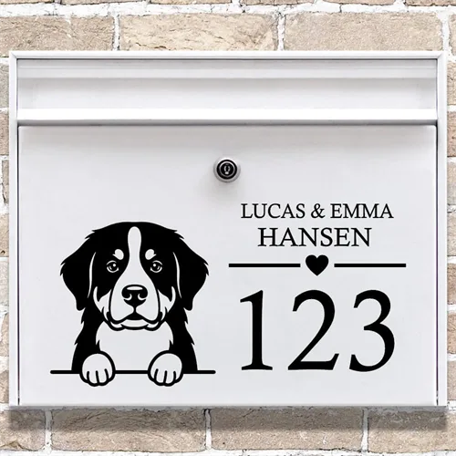 Postkasse stickers med Berner Sennenhund