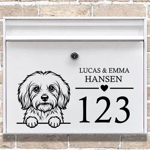 Postkasse stickers med Bichon Havanais