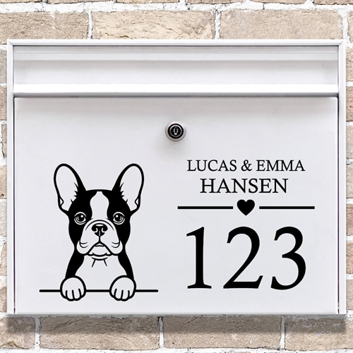 Postkasse stickers med fransk bulldog