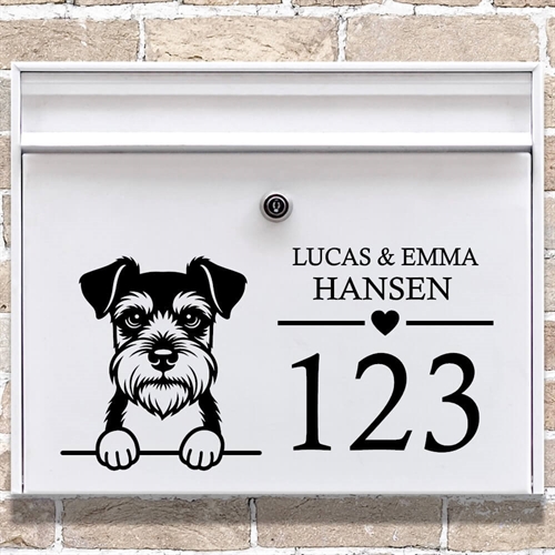 Postkasse stickers med miniatyrschnauzer