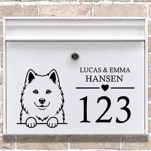 Postkasse stickers med samojedhund