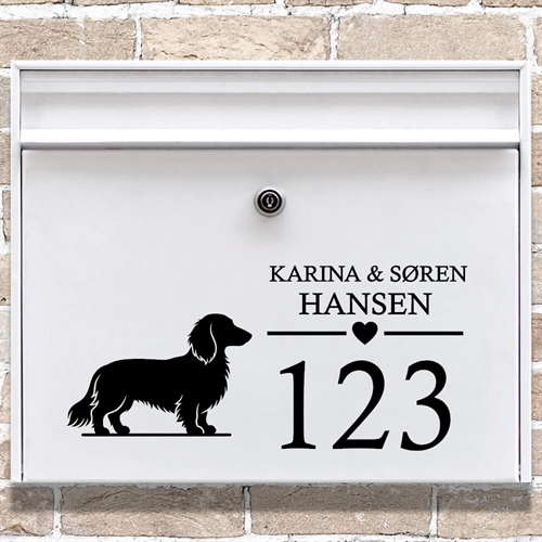 Postkasse stickers med silhuett av langhåret dachshund