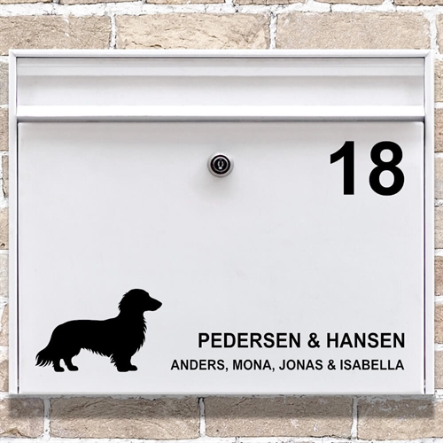 Postkasse stickers Langhåret dachshund silhuett