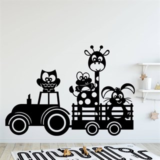 Traktor med morsomme dyr - wallstickers