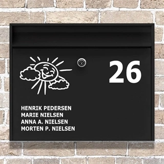 Stickers til postkassen med sol, navn og husnummer