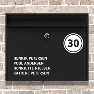 Stickers til postkassen navne, cirkel og husnr.