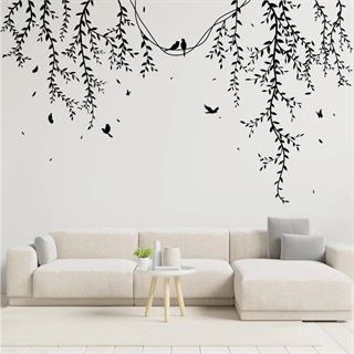 Smuk gren med fuglesilhuet Wallsticker