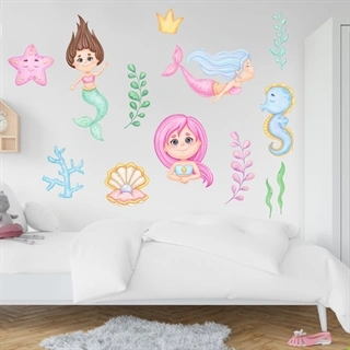 Akvarell veggdekor med havfruer