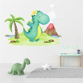 Akvarell vwallsticker med Dino på ø