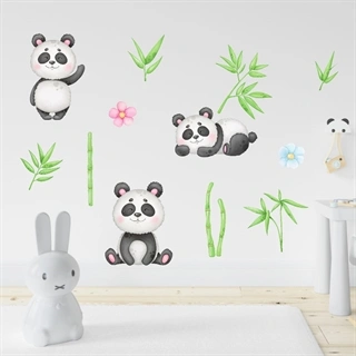 Akvarell stickers med pandabjørner og bambus
